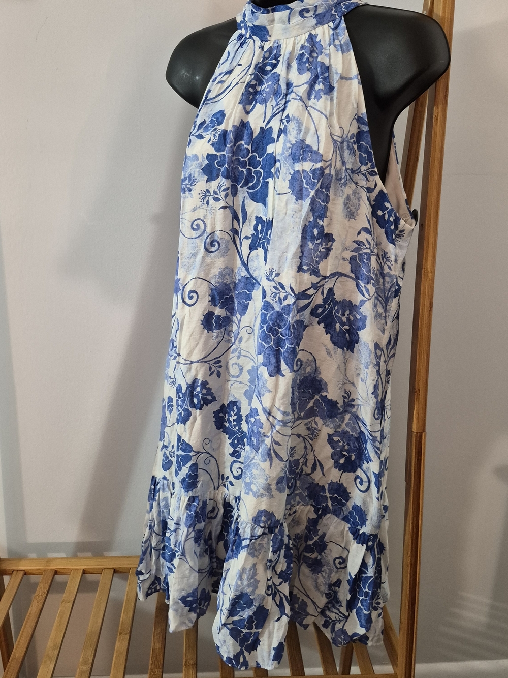 MSK White and Blue Floral Halter Mini Dress